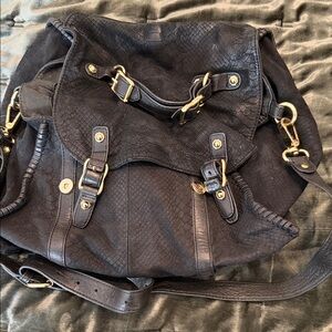 Treesje Black Leather Bag with Gold Details